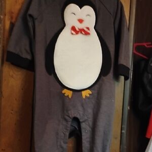 Holiday Time Gray Penguin Footie with Red Bow